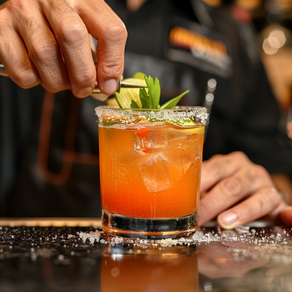 Cocktail being garnished